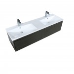 Sant 60 Iron Charcoal Double Bathroom Vanity, Acrylic Composite Top with Integrated Sinks, and Labaro Brushed Nickel Faucet S