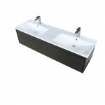 Sant 60 Iron Charcoal Double Bathroom Vanity, Acrylic Composite Top with Integrated Sinks, and Labaro Brushed Nickel Faucet S