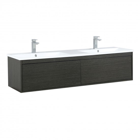 Sant 60 Iron Charcoal Double Bathroom Vanity, Acrylic Composite Top with Integrated Sinks, and Labaro Brushed Nickel Faucet S