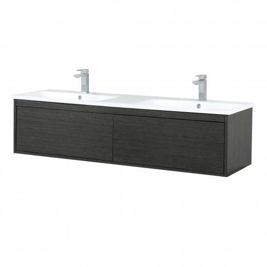 Sant 60 Iron Charcoal Double Bathroom Vanity, Acrylic Composite Top with Integrated Sinks, and Labaro Brushed Nickel Faucet S