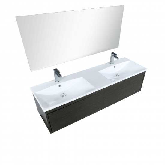 Sant 60" Iron Charcoal Double Vanity, Acrylic Composite Top with Integrated Sinks, Labaro Brushed Nickel Faucet Set, 55" Mirr