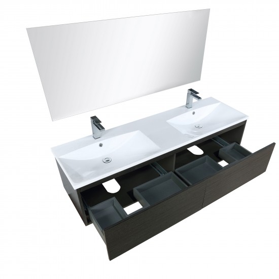 Sant 60" Iron Charcoal Double Vanity, Acrylic Composite Top with Integrated Sinks, Labaro Brushed Nickel Faucet Set, 55" Mirr