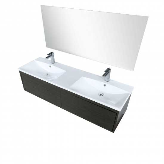 Sant 60" Iron Charcoal Double Vanity, Acrylic Composite Top with Integrated Sinks, Labaro Brushed Nickel Faucet Set, 55" Mirr