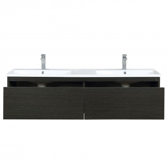 Sant 60" Iron Charcoal Double Bathroom Vanity, Acrylic Composite Top with Integrated Sinks, and Labaro Rose Gold Faucet Set