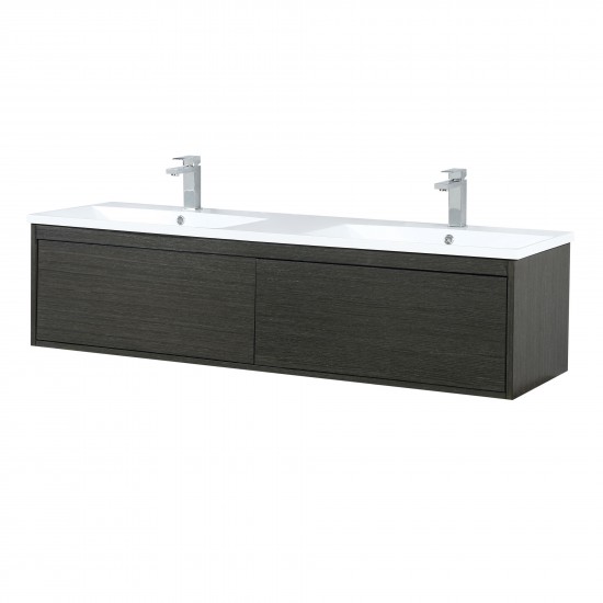 Sant 60" Iron Charcoal Double Bathroom Vanity, Acrylic Composite Top with Integrated Sinks, and Labaro Rose Gold Faucet Set