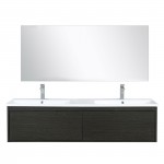 Sant 60" Iron Charcoal Double Vanity, Reinforced Acrylic Composite Countertop, Sinks, Labaro Rose Gold Faucet Set, 55" Mirror