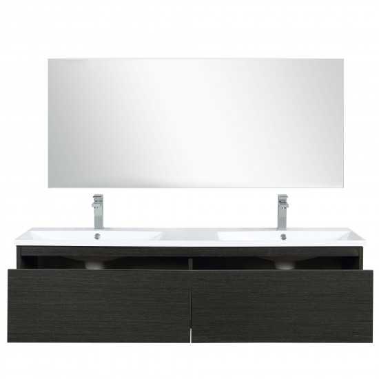 Sant 60" Iron Charcoal Double Vanity, Reinforced Acrylic Composite Countertop, Sinks, Labaro Rose Gold Faucet Set, 55" Mirror