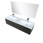 Sant 60" Iron Charcoal Double Vanity, Reinforced Acrylic Composite Countertop, Sinks, Labaro Rose Gold Faucet Set, 55" Mirror