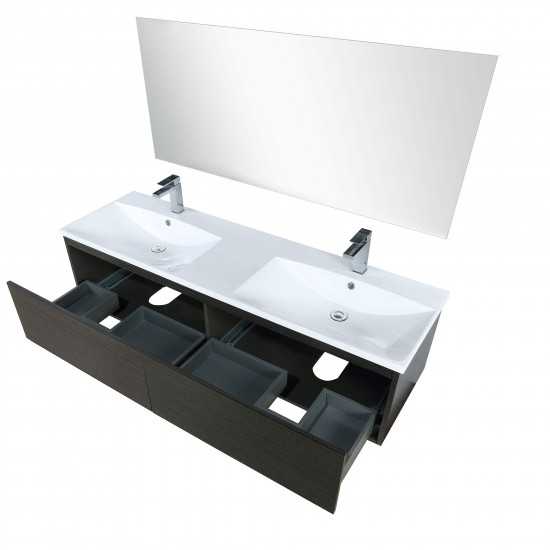 Sant 60" Iron Charcoal Double Vanity, Reinforced Acrylic Composite Countertop, Sinks, Labaro Rose Gold Faucet Set, 55" Mirror