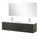 Sant 60" Iron Charcoal Double Vanity, Reinforced Acrylic Composite Countertop, Sinks, Labaro Rose Gold Faucet Set, 55" Mirror