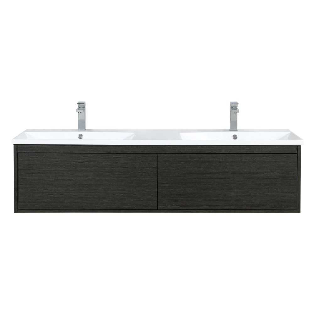 Sant 60" Iron Charcoal Double Bathroom Vanity, Acrylic Composite Top with Integrated Sinks, and Balzani Gun Metal Faucet Set