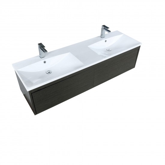 Sant 60" Iron Charcoal Double Bathroom Vanity, Acrylic Composite Top with Integrated Sinks, and Balzani Gun Metal Faucet Set