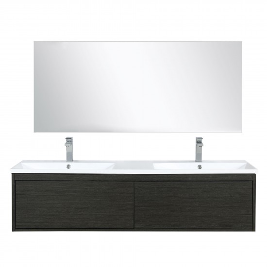 Sant 60" Iron Charcoal Double Vanity, Acrylic Composite Top with Integrated Sinks, Balzani Gun Metal Faucet Set, and 55" Mirr