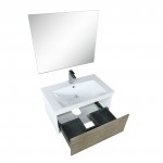Scopi 30" Rustic Acacia Vanity, Acrylic Composite Top with Integrated Sink, Monte Chrome Faucet Set, and 28" Frameless Mirror