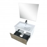 Scopi 30" Rustic Acacia Vanity, Acrylic Composite Top with Integrated Sink, Monte Chrome Faucet Set, and 28" Frameless Mirror