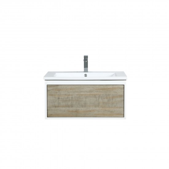 Scopi 30" Rustic Acacia Bathroom Vanity, Acrylic Composite Top with Integrated Sink, and Labaro Brushed Nickel Faucet Set