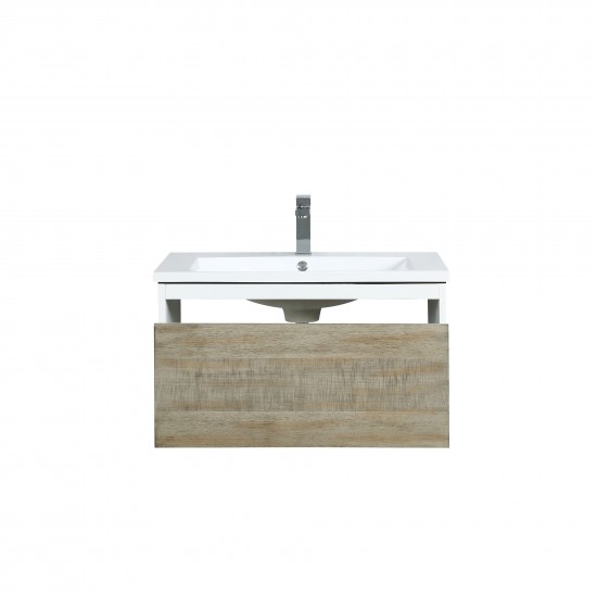 Scopi 30" Rustic Acacia Bathroom Vanity, Acrylic Composite Top with Integrated Sink, and Labaro Brushed Nickel Faucet Set