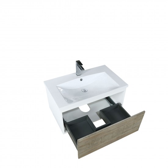 Scopi 30" Rustic Acacia Bathroom Vanity, Acrylic Composite Top with Integrated Sink, and Labaro Brushed Nickel Faucet Set