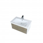 Scopi 30" Rustic Acacia Bathroom Vanity, Acrylic Composite Top with Integrated Sink, and Labaro Brushed Nickel Faucet Set