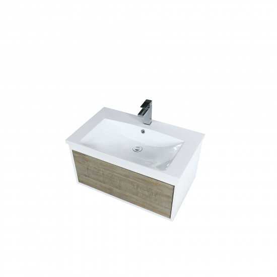 Scopi 30" Rustic Acacia Bathroom Vanity, Acrylic Composite Top with Integrated Sink, and Labaro Brushed Nickel Faucet Set