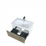 Scopi 30" Rustic Acacia Bathroom Vanity, Acrylic Composite Top with Integrated Sink, and Labaro Brushed Nickel Faucet Set