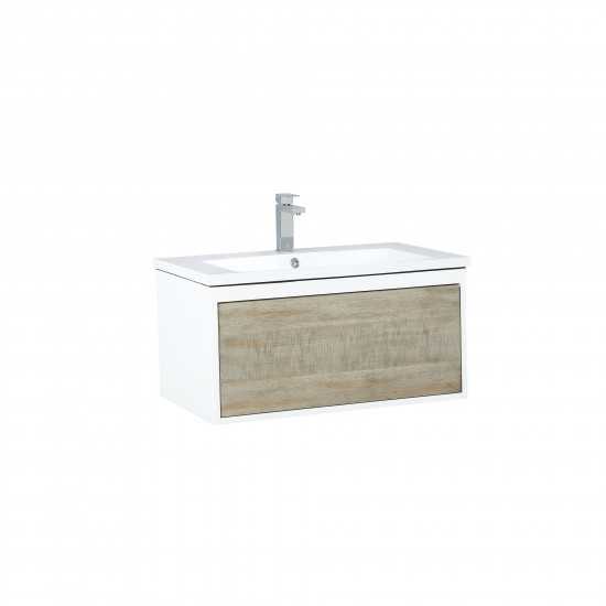 Scopi 30" Rustic Acacia Bathroom Vanity, Acrylic Composite Top with Integrated Sink, and Labaro Brushed Nickel Faucet Set