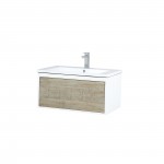 Scopi 30" Rustic Acacia Bathroom Vanity, Acrylic Composite Top with Integrated Sink, and Labaro Brushed Nickel Faucet Set