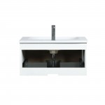 Scopi 30" Rustic Acacia Bathroom Vanity, Acrylic Composite Top with Integrated Sink, and Labaro Brushed Nickel Faucet Set