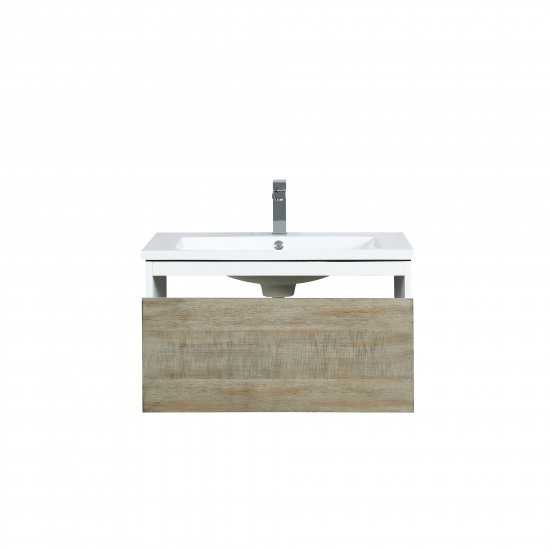 Scopi 30" Rustic Acacia Bathroom Vanity, Acrylic Composite Top with Integrated Sink, and Labaro Rose Gold Faucet Set