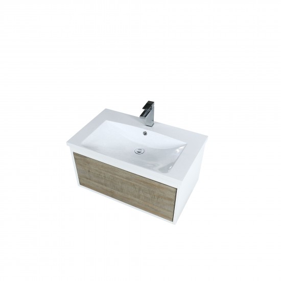 Scopi 30" Rustic Acacia Bathroom Vanity, Acrylic Composite Top with Integrated Sink, and Labaro Rose Gold Faucet Set