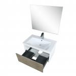 Scopi 30" Rustic Acacia Vanity, Acrylic Composite Top with Integrated Sink, Labaro Rose Gold Faucet Set, and 28" Mirror