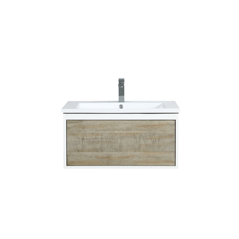 Scopi 30" Rustic Acacia Bathroom Vanity, Acrylic Composite Top with Integrated Sink, and Balzani Gun Metal Faucet Set