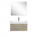 Scopi 30" Rustic Acacia Vanity, Acrylic Composite Top with Integrated Sink, Balzani Gun Metal Faucet Set, and 28" Mirror