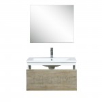 Scopi 30" Rustic Acacia Vanity, Acrylic Composite Top with Integrated Sink, Balzani Gun Metal Faucet Set, and 28" Mirror