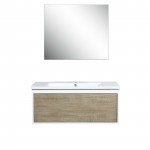 Scopi 36" Rustic Acacia Bathroom Vanity, Acrylic Composite Top with Integrated Sink, and 28" Frameless Mirror