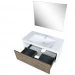 Scopi 36" Rustic Acacia Bathroom Vanity, Acrylic Composite Top with Integrated Sink, and 28" Frameless Mirror