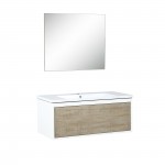 Scopi 36" Rustic Acacia Bathroom Vanity, Acrylic Composite Top with Integrated Sink, and 28" Frameless Mirror