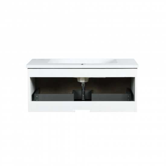 Scopi 36" Rustic Acacia Bathroom Vanity, Acrylic Composite Top with Integrated Sink, and 28" Frameless Mirror
