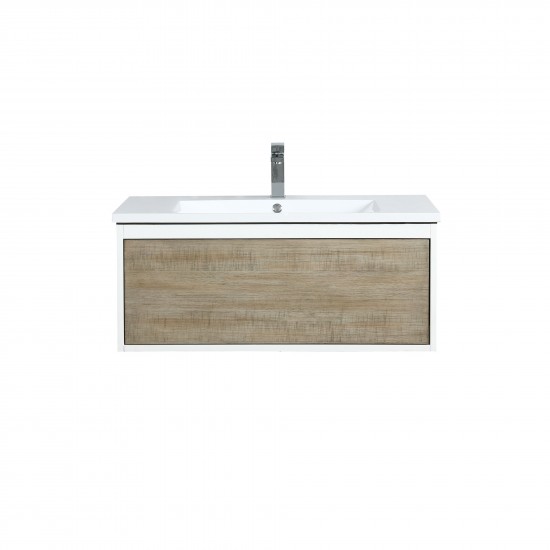 Scopi 36" Rustic Acacia Bathroom Vanity, Acrylic Composite Top with Integrated Sink, and Monte Chrome Faucet Set