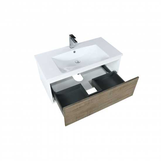 Scopi 36" Rustic Acacia Bathroom Vanity, Acrylic Composite Top with Integrated Sink, and Monte Chrome Faucet Set