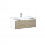 Scopi 36" Rustic Acacia Bathroom Vanity, Acrylic Composite Top with Integrated Sink, and Monte Chrome Faucet Set