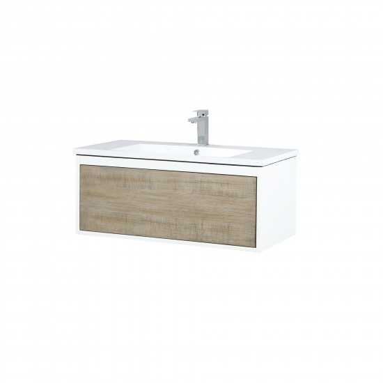 Scopi 36" Rustic Acacia Bathroom Vanity, Acrylic Composite Top with Integrated Sink, and Monte Chrome Faucet Set