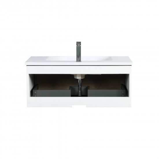 Scopi 36" Rustic Acacia Bathroom Vanity, Acrylic Composite Top with Integrated Sink, and Monte Chrome Faucet Set