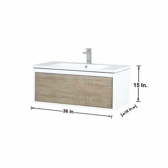 Scopi 36" Rustic Acacia Bathroom Vanity, Acrylic Composite Top with Integrated Sink, and Monte Chrome Faucet Set