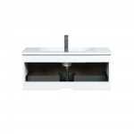 Scopi 36" Rustic Acacia Bathroom Vanity, Acrylic Composite Top with Integrated Sink, and Labaro Brushed Nickel Faucet Set