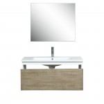 Scopi 36" Rustic Acacia Vanity, Acrylic Composite Top with Integrated Sink, Labaro Brushed Nickel Faucet Set, and 28" Mirror