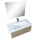 Scopi 36" Rustic Acacia Vanity, Acrylic Composite Top with Integrated Sink, Labaro Brushed Nickel Faucet Set, and 28" Mirror