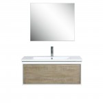 Scopi 36" Rustic Acacia Vanity, Acrylic Composite Top with Integrated Sink, Balzani Gun Metal Faucet Set, and 28" Mirror