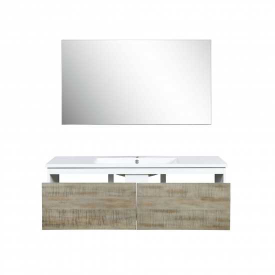 Scopi 48" Rustic Acacia Bathroom Vanity, Acrylic Composite Top with Integrated Sink, and 43" Frameless Mirror