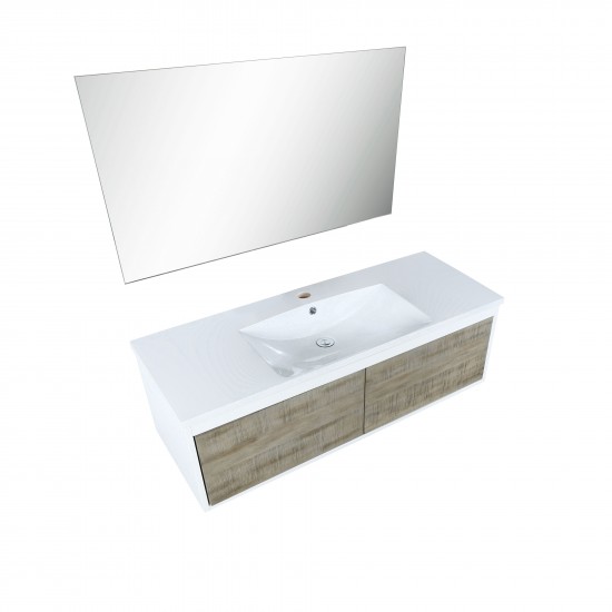 Scopi 48" Rustic Acacia Bathroom Vanity, Acrylic Composite Top with Integrated Sink, and 43" Frameless Mirror